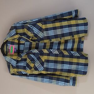 EMPYRE Flannel Plaid Top XS Thick Fuzzy Blue and Yellow